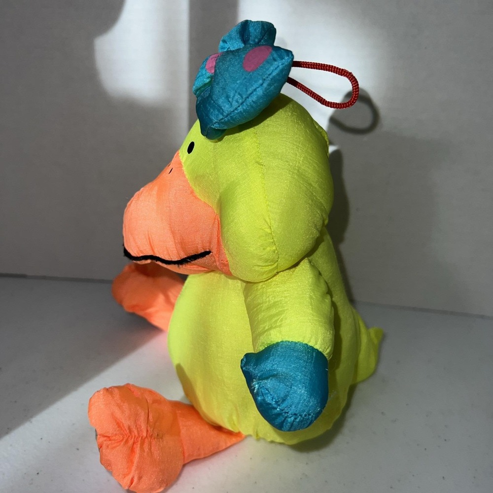 1990 Stuffins Lumpy's Gang Yellow Neon Duck Stuffed Animal Nylon Plush 10" - Picture 2 of 10